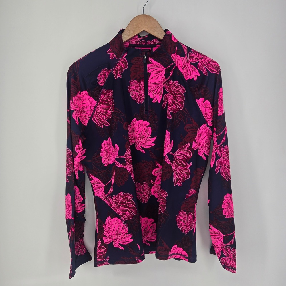 G/FORE Quarter Zip Pullover Womens XL Navy Pink Floral Golf Performance Top